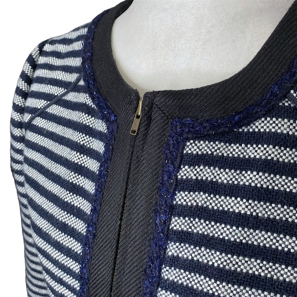 J Crew Women’s Zip Front Tweed Navy Striped Blazer Suit Jacket Academia Office - Picture 4 of 12